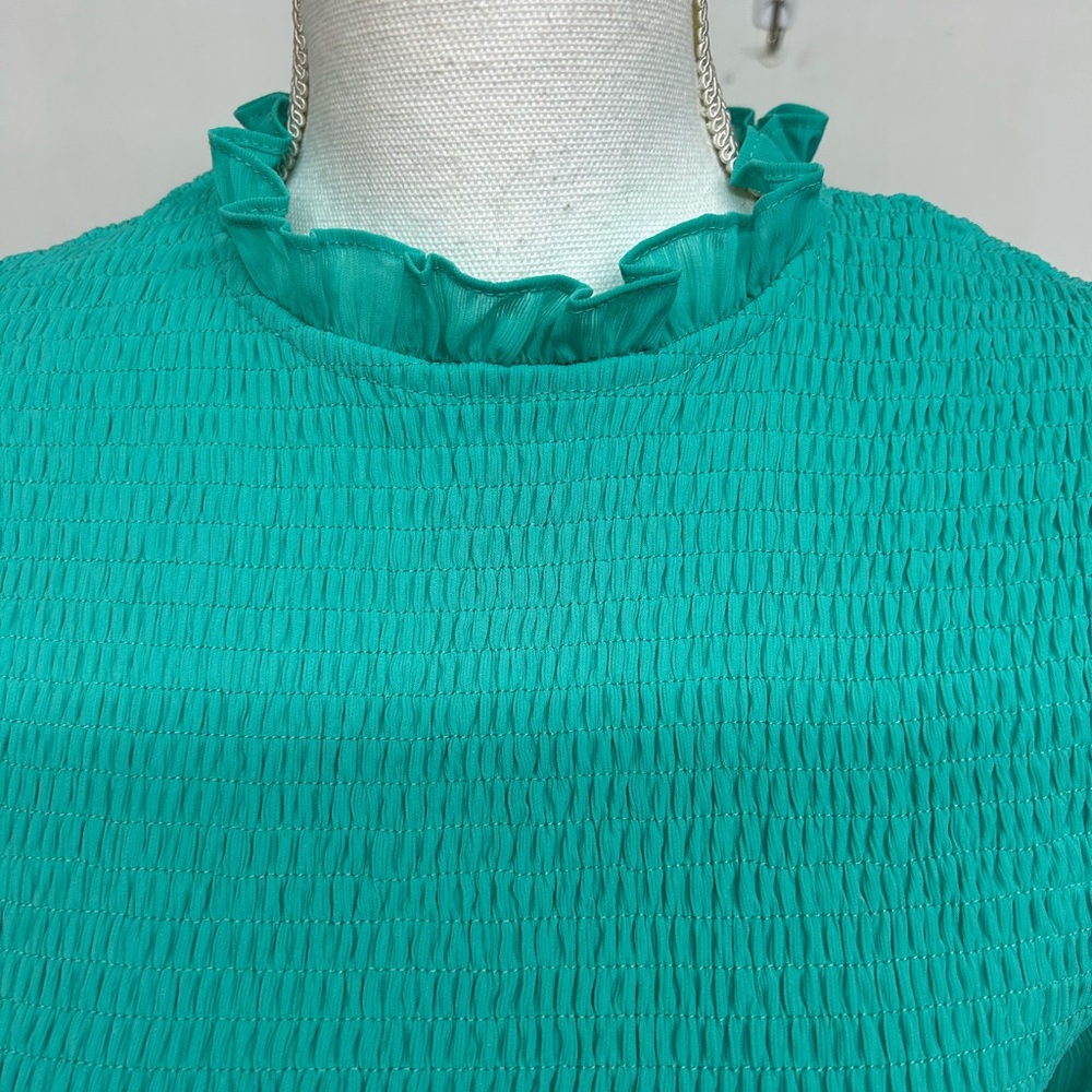 SHE&SKY Smocked Long-Sleeve Tiered Dress in turquoise Size M - Picture 3 of 6
